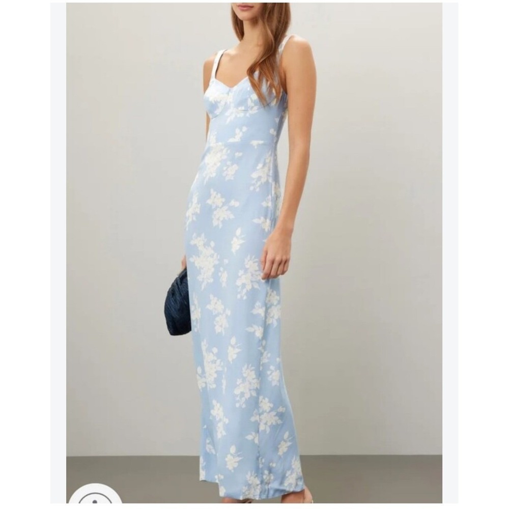 Reformation Blue Floral Juliette Maxi Dress Sweetheart Neckline Slit Sz 4